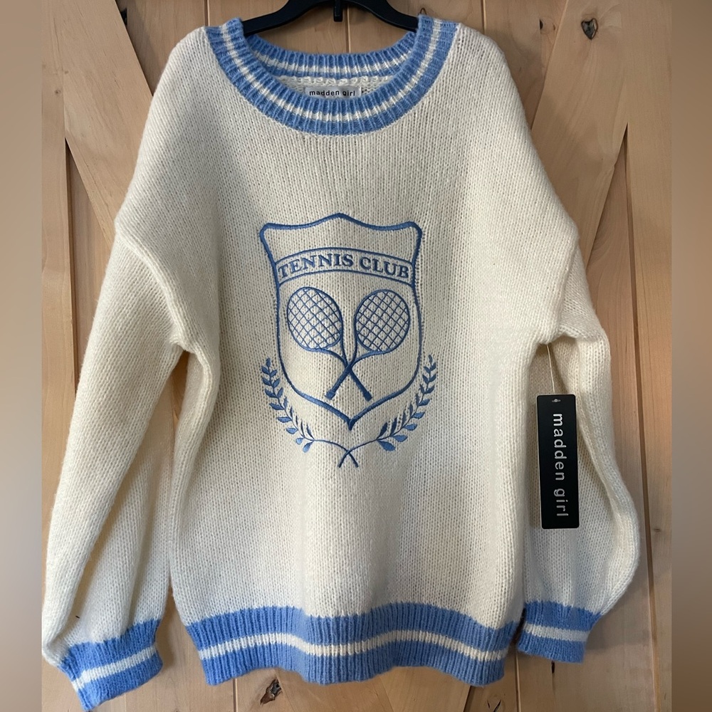 Madden Girl Blue and Cream Knit Top